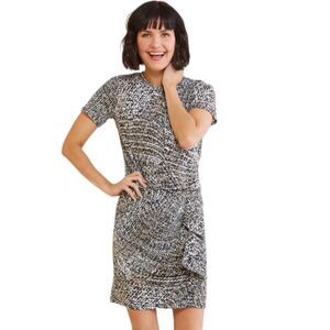 Evereve Peyton Jensen Natalia Animal Print Ruffle Dress size Medium Short Sleeve